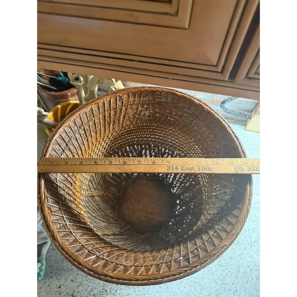 Large Handwoven Wicker Basket Planter | Boho Basket with Handles | 11” x 11”